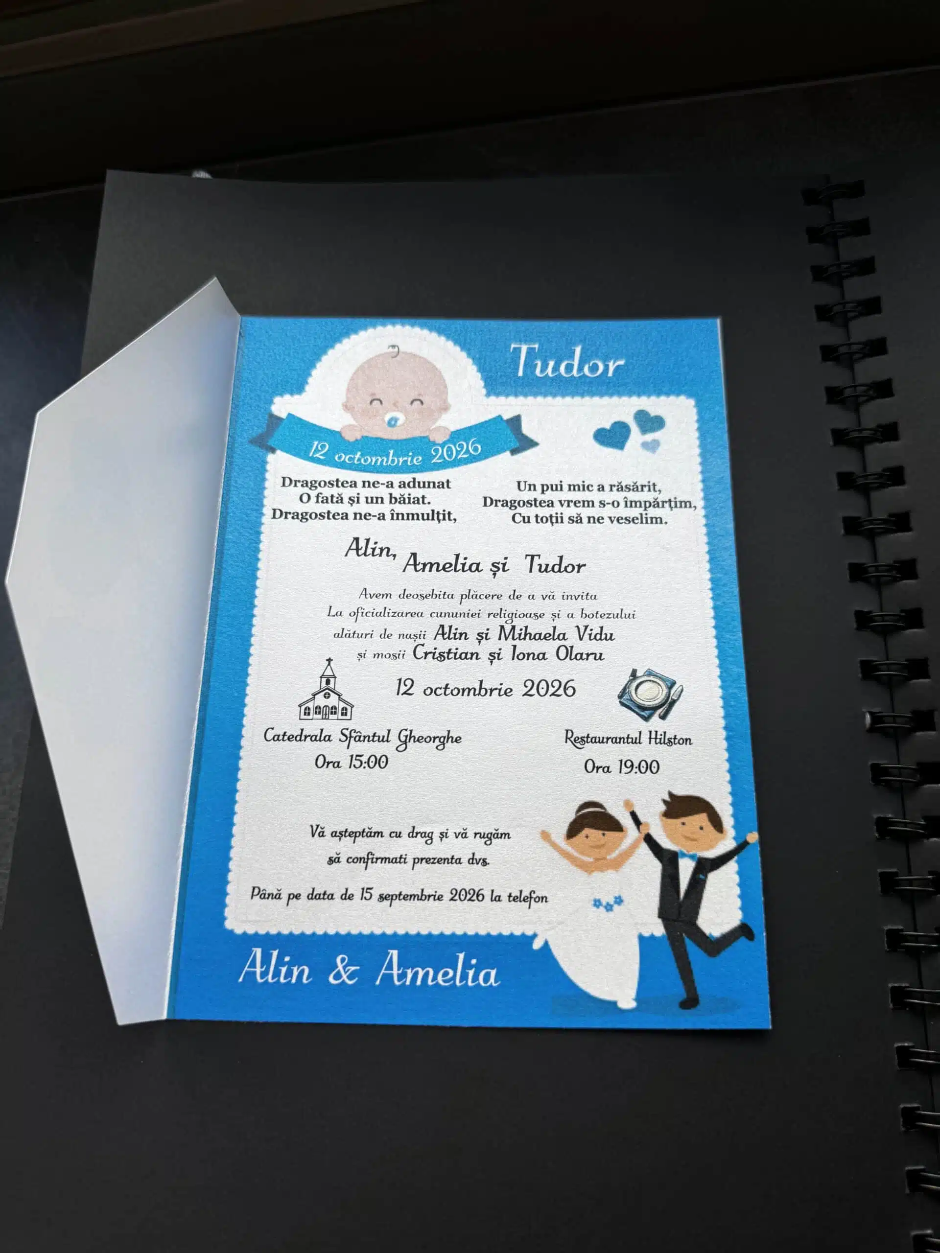 Invitație nuntă și botez cu tematică albastră 2 în 1 - imagine 3