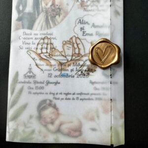 Invitație nuntă și botez cu design floral pastel baby girl 2 în 1