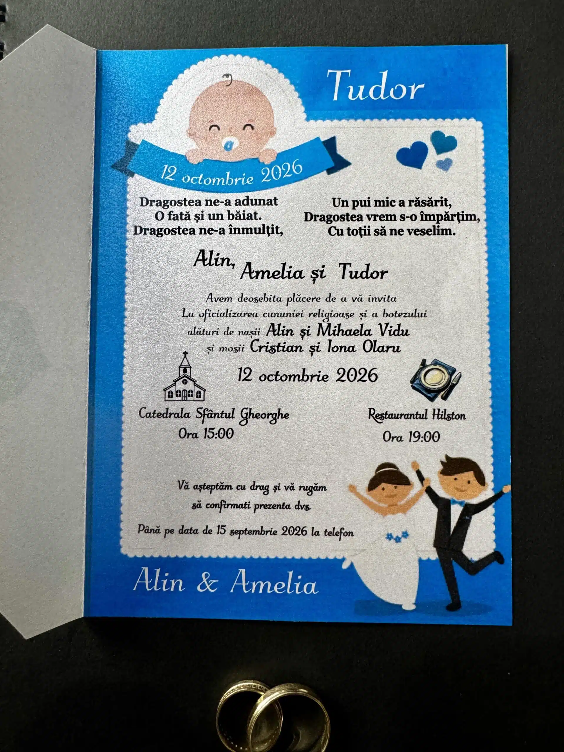 Invitație nuntă și botez cu tematică albastră 2 în 1 - imagine 4