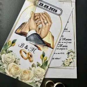 Invitație nuntă florală elegantă cu inițiale