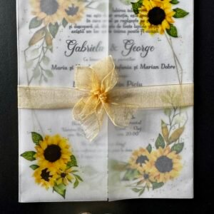Invitație nuntă floarea-soarelui cu hârtie transparentă