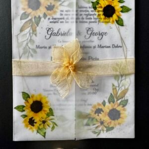 Invitație nuntă floarea-soarelui cu hârtie transparentă