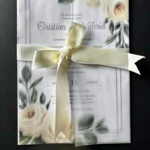 Invitație de nuntă cu hârtie calc transparenta Model floral