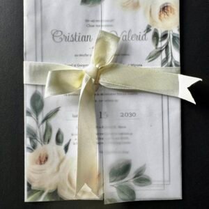 Invitație de nuntă cu hârtie calc transparenta Model floral