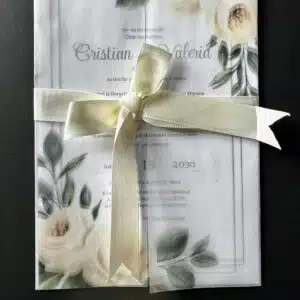 Invitație de nuntă cu hârtie calc transparenta Model floral