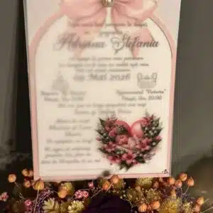 Invitație Botez Tipărită Florală Roz