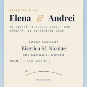 Invitație Nuntă Boarding Pass Premium