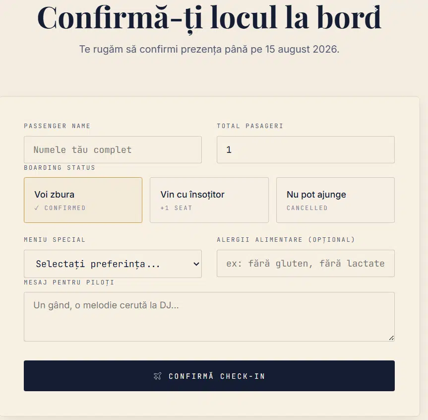 Invitație Nuntă Boarding Pass Premium cu RSVP 2026 - imagine 3