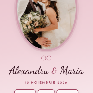 Invitație Nuntă Bordo Auriu Elegantă – Design Interactiv 2026