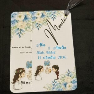 meniu nuntă și botez pliabil flori