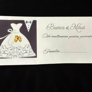 plic bani nuntă elegant alb negru