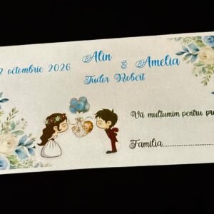 Plic nuntă și botez cu flori și personaje animate