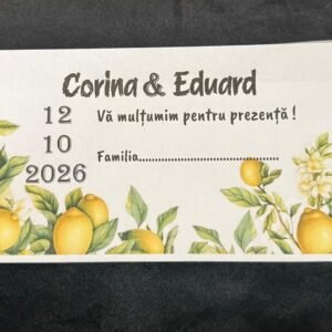 plic bani nuntă mediteranean cu lămâi