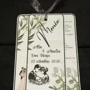 Meniu Nuntă și Botez pliabil Floral