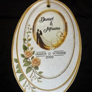 invitație nuntă ovală cu capsă