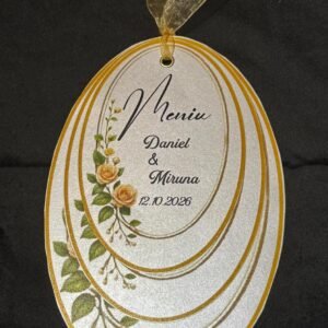 meniu nuntă oval cu capsă
