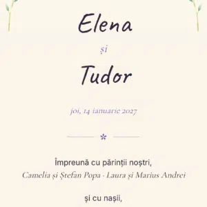invitație digitală nuntă lavandă - formular RSVP cu meniuri speciale