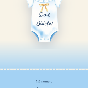 Invitație digitală botez Bodyca Bleu - body albastru cu fundita Sunt Baietel