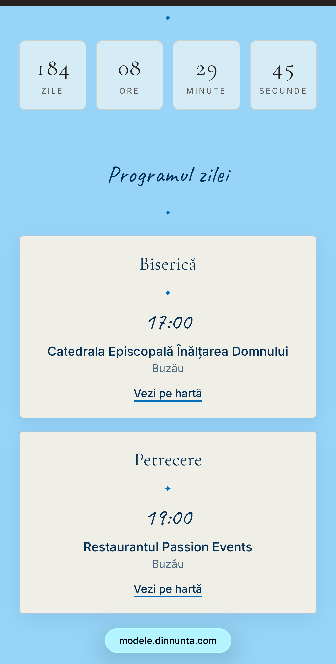 Invitație Digitală Botez – Bodyca Bleu 2 Invitație digitală botez Bodyca Bleu - countdown si program biserica petrecere