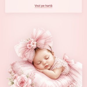 Invitație digitală botez Prințesă - fotografie bebelus cu funda roz si flori