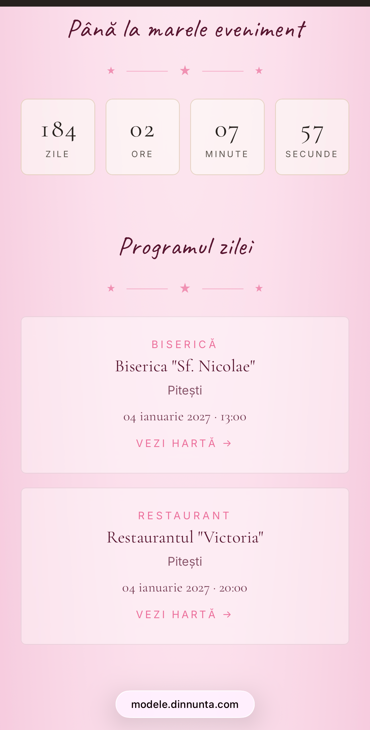 Invitație Digitală Botez – Tenișei Roz 3 Invitație digitală botez Tenisei Roz - countdown si program biserica restaurant