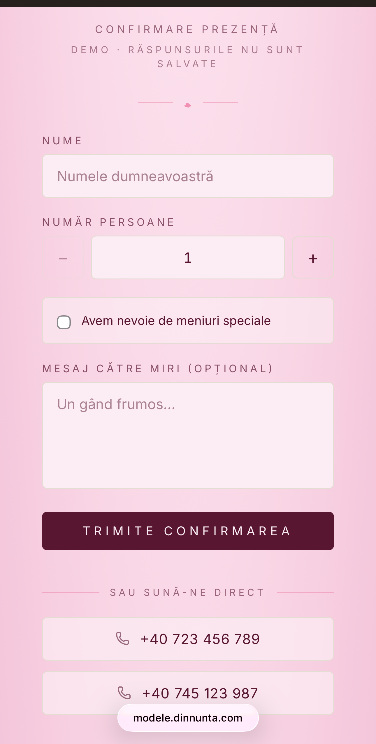 Invitație Digitală Botez – Tenișei Roz 4 Invitație digitală botez Tenisei Roz - formular RSVP confirmare participare