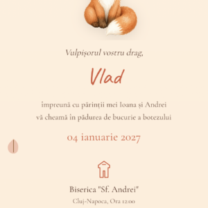 Invitație digitală botez Vulpita - vulpita dragalasa si nume Vlad