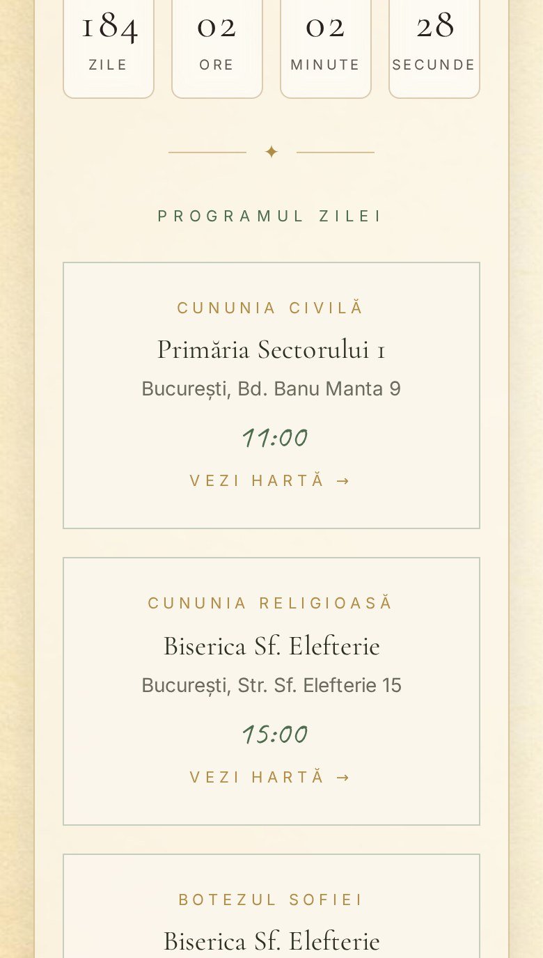 Invitație Digitală Nuntă și Botez – Familie 2 Invitație digitală nuntă și botez 2 în 1 Familie – numărătoare inversă și programul zilei