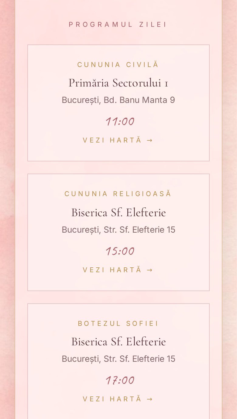 Invitație Digitală Nuntă și Botez – Roz Auriu 2 Invitație digitală nuntă și botez roz – programul zilei cu cununie, botez și petrecere