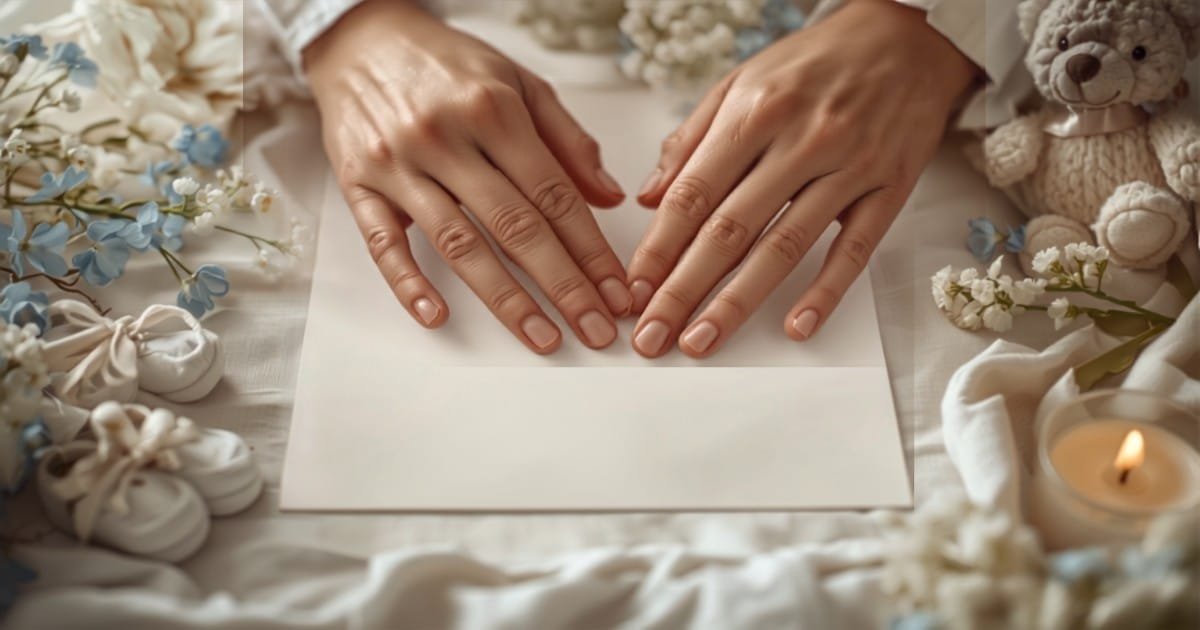 părinți care aleg textul pentru invitația de botez a bebelușului pe carton crem