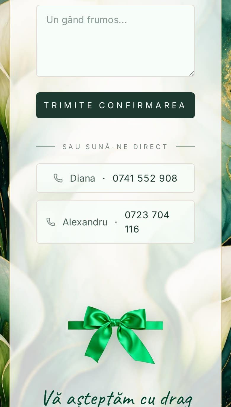 AI pentru organizarea nunții – formular de confirmare a prezenței dintr-o invitație digitală