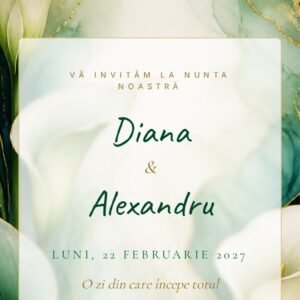 invitație digitală nuntă verde smarald – ecran principal